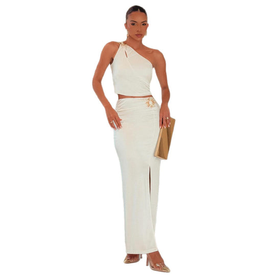 Damen Elegantes Abendkleid mit seitlichem Schlitz und asymmetrischem Oberteil EB