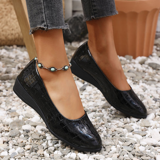 Damen elegante Ballerinas mit glänzender Krokodilprägung EB
