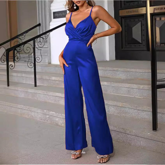 Damen eleganter Overall mit taillierter Drapierung und feinen Trägern EB