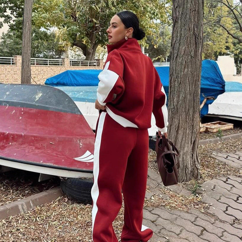 Damen Mehrteiliges Loungewear-Set mit Reißverschlussjacke und weiter Palazzohose EB