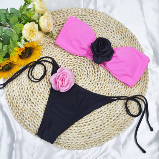 Damen Bikini mit floralem Detail und elastischen Trägern EB
