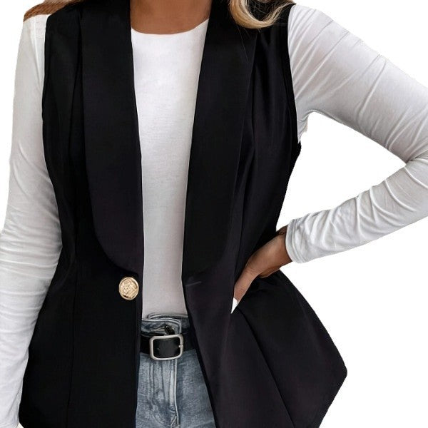 Damen Elegante ärmellose Blazerjacke mit dekorativem Knopf EB