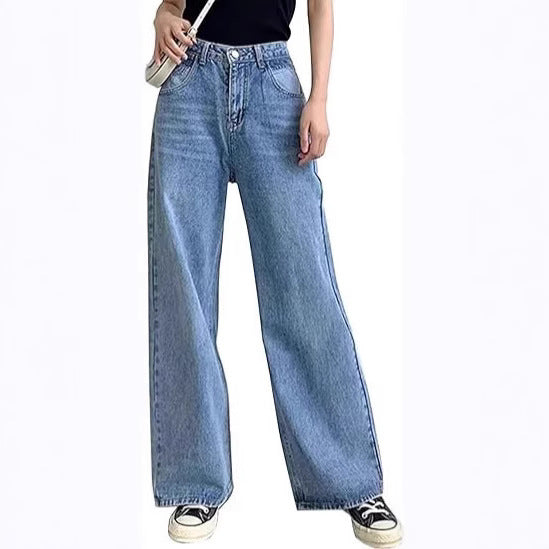 Damen nan weite Jeans mit hoher Taille, geradem Bein und entspanntem Sitz EB