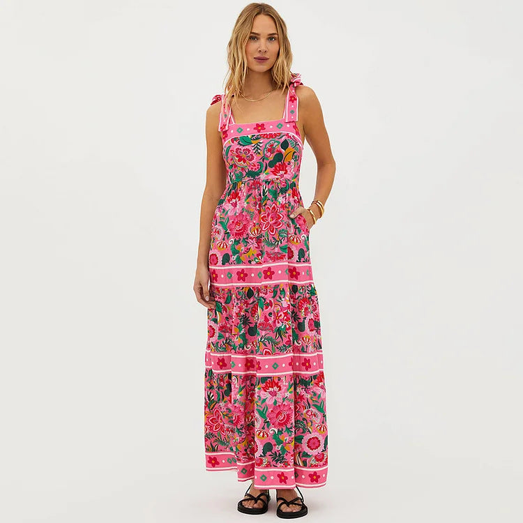 Damen Floral Motive Badeanzug mit verspieltem Trägerdesign EB