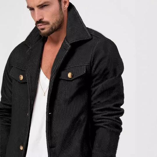 Herren Trendige Baumwolljacke mit goldfarbenen Knöpfen und aufgesetzten Taschen EB