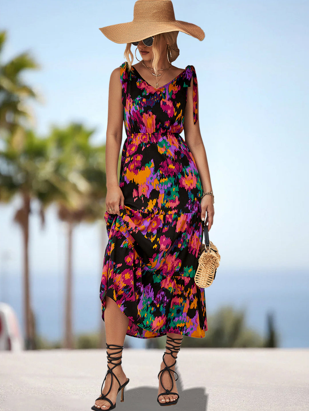 Damen Maxikleid mit verspieltem Floralprint und luftigen Trägern EB
