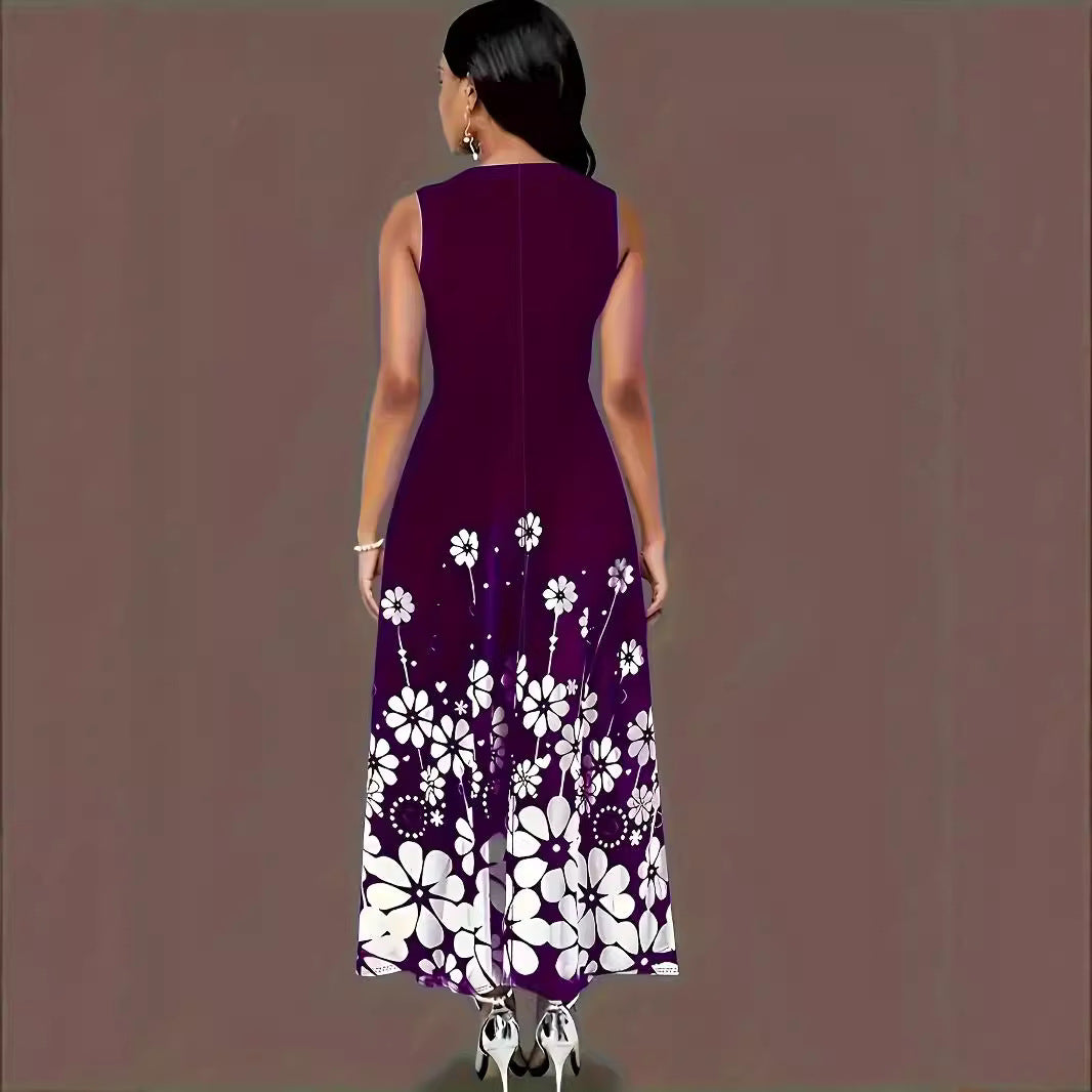 Damen Maxikleid mit floralen Akzenten und seitlichen Eingrifftaschen EB
