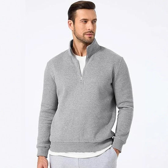 Herren nan halbzip Pullover aus schwerer Baumwollmischung mit hohem Stehkragen und gerippten Bündchen EB