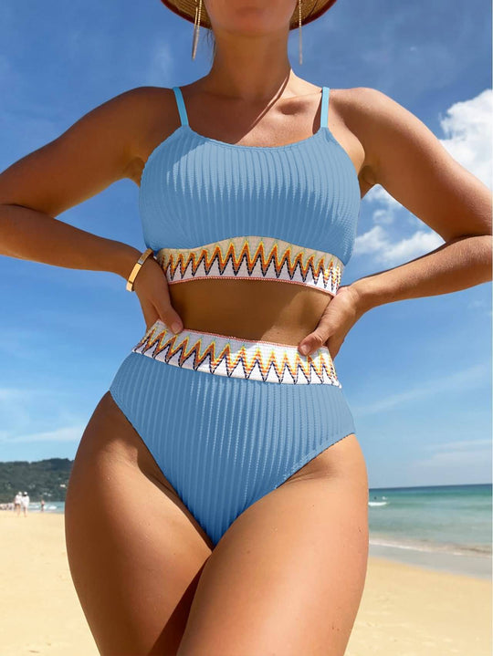 Damen Hochtaillierter Bikini mit geometrischem Muster EB