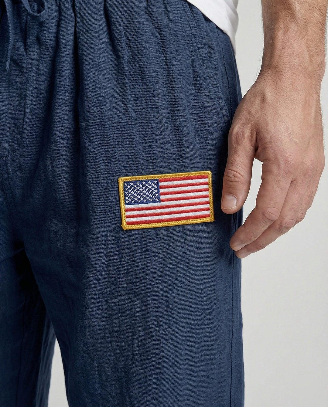 Herren Bequeme Freizeithose mit elastischem Bund und USA-Flaggenapplikation EB