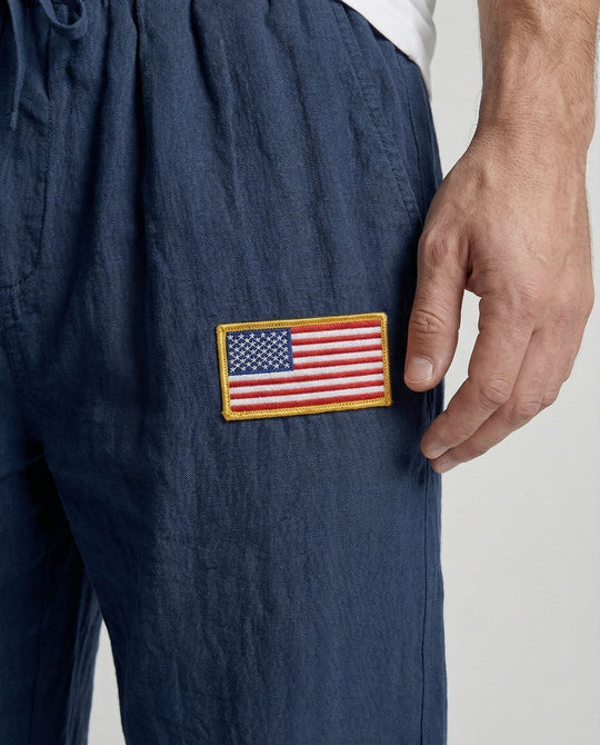 Herren Bequeme Freizeithose mit elastischem Bund und USA-Flaggenapplikation EB