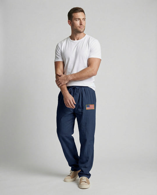Herren Bequeme Freizeithose mit elastischem Bund und USA-Flaggenapplikation EB