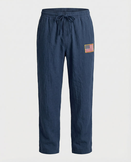 Herren Bequeme Freizeithose mit elastischem Bund und USA-Flaggenapplikation EB