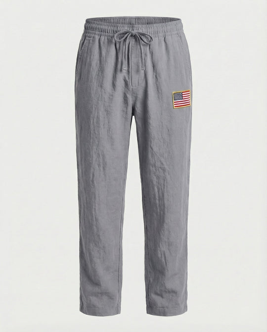 Herren Bequeme Freizeithose mit elastischem Bund und USA-Flaggenapplikation EB