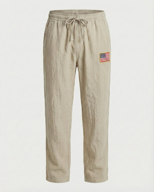 Herren Bequeme Freizeithose mit elastischem Bund und USA-Flaggenapplikation EB