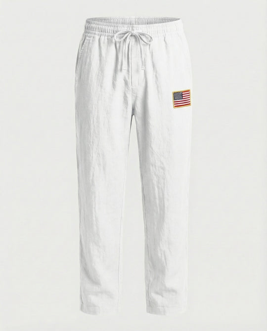 Herren Bequeme Freizeithose mit elastischem Bund und USA-Flaggenapplikation EB