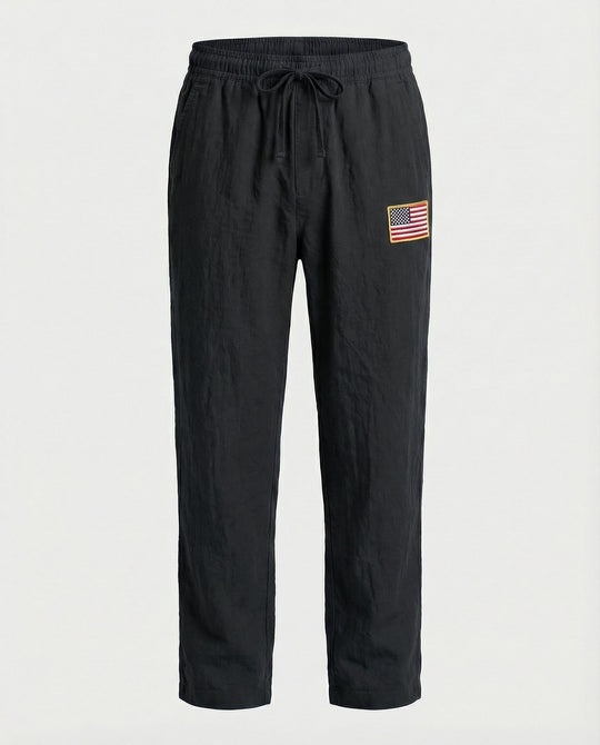 Herren Bequeme Freizeithose mit elastischem Bund und USA-Flaggenapplikation EB