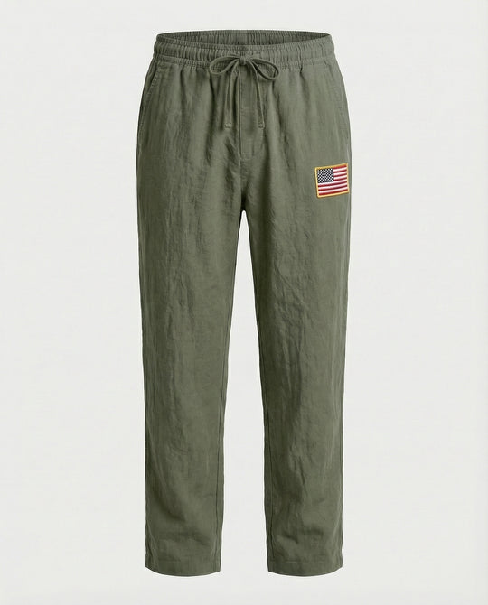 Herren Bequeme Freizeithose mit elastischem Bund und USA-Flaggenapplikation EB