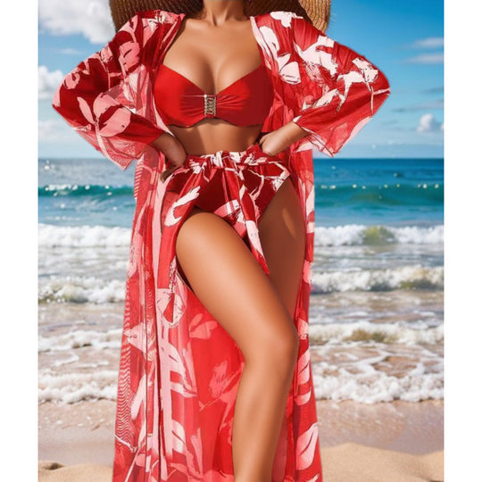Damen Bikini-Set mit floralem Überrock und stilvollem Bandeau-Oberteil EB