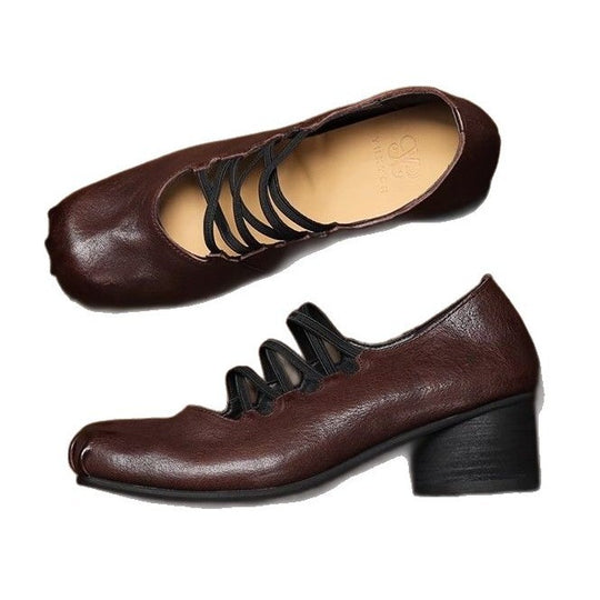 Damen Ballerina-Schuhe mit raffiniertem Schnürdesign und weicher Lederoberfläche EB