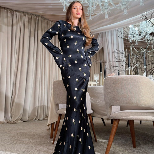 Damen Maxikleid mit elegantem Blumendruck und voluminösen Ärmeln EB
