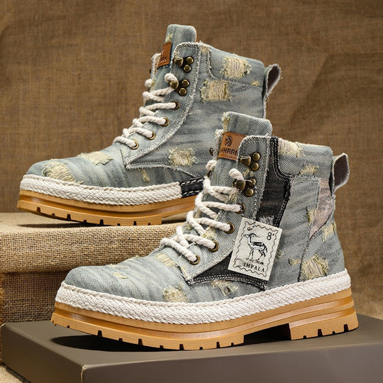 Damen Sportliche High-Top Boots mit strapazierfähigem Denim-Obermaterial EB
