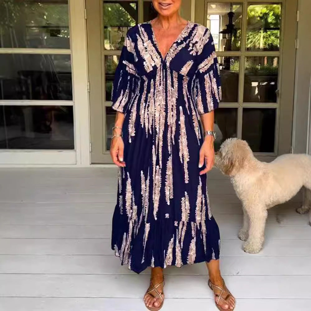 Damen Maxikleid mit voluminösen Ärmeln und raffiniertem Wickelschnitt Heidi-Mode