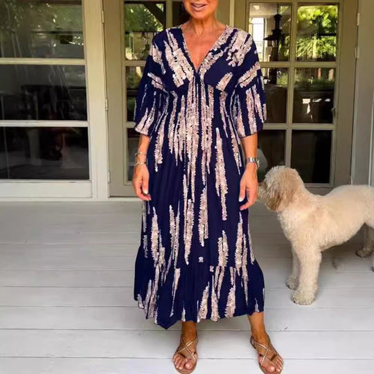 Damen Maxikleid mit voluminösen Ärmeln und raffiniertem Wickelschnitt Heidi-Mode