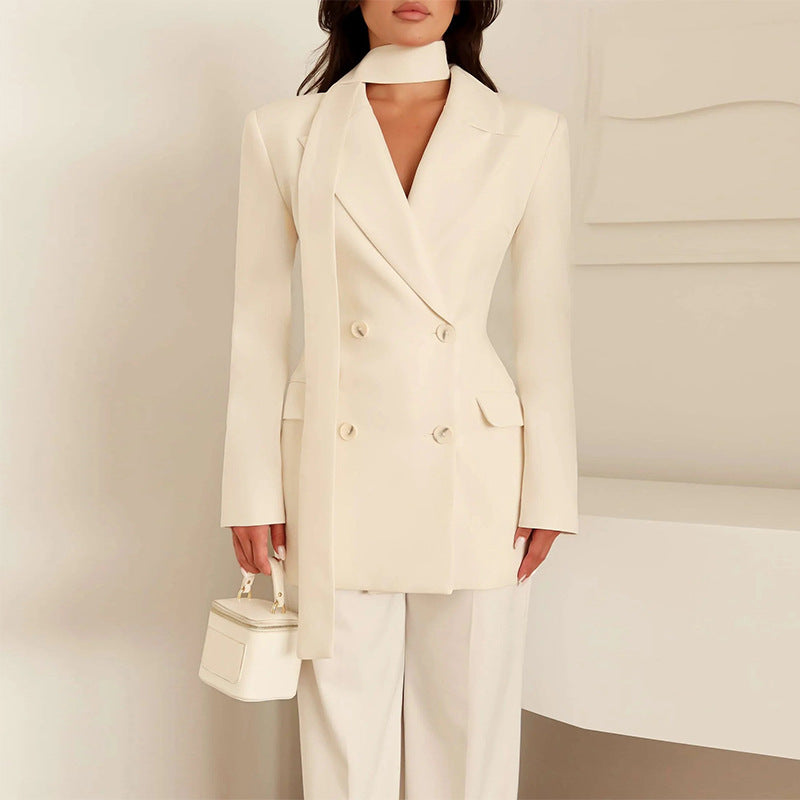 Damen eleganter taillierter Blazer mit Schal EB