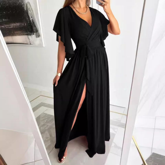 Damen Elegantes Maxikleid mit voluminösen Ärmeln und schickem Beinschlitz EB