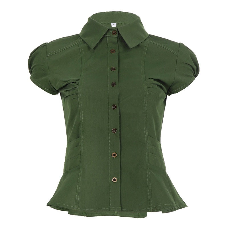 Damen elegante Bluse mit Puffärmeln und Taillierung EB