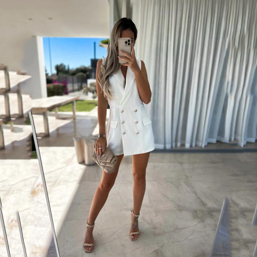 Damen elegantes Blazer-Kleid mit doppelt gearbeiteten Knöpfen und Eingrifftaschen EB