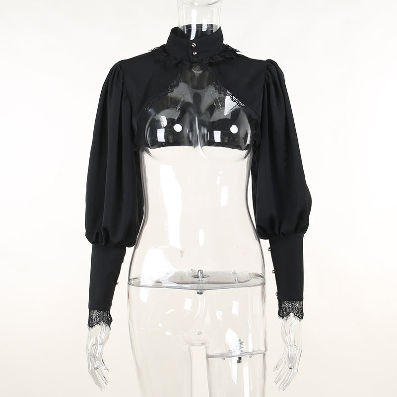 Damen figurbetonte Bluse mit Rüschendetails und Schnürung EB