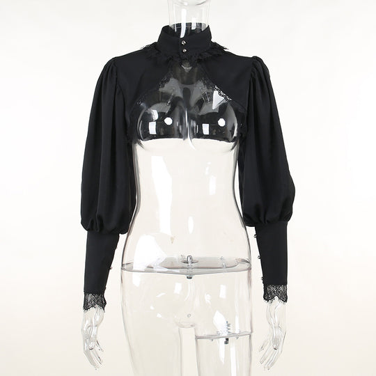 Damen figurbetonte Bluse mit Rüschendetails und Schnürung EB