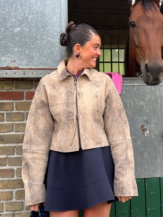Damen modische Wildlederjacke mit voluminösen Ärmel EB