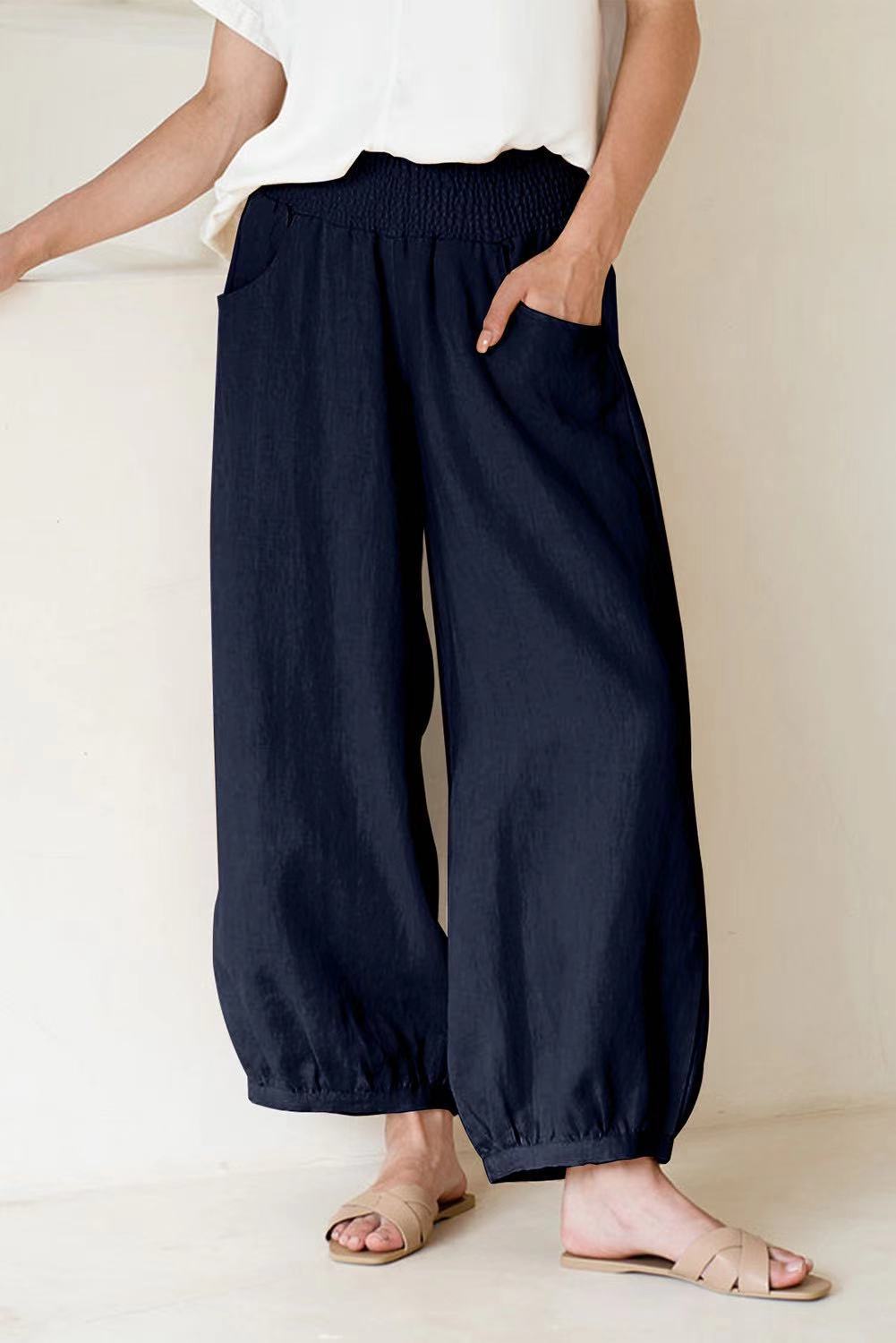 Damen weite Hose mit elastischem Bund und praktischen Seitentaschen EB