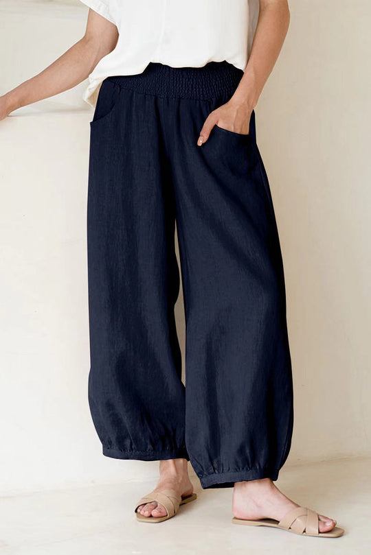 Damen weite Hose mit elastischem Bund und praktischen Seitentaschen EB