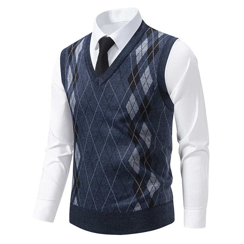 Herren eleganter V-Ausschnitt Pullunder im argyle Muster EB