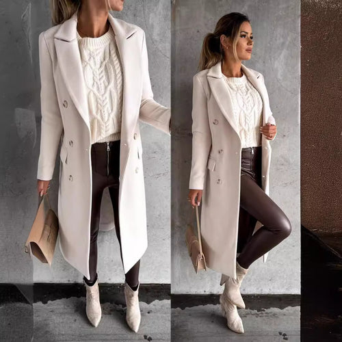 Damen Eleganter Wollmantel mit doppelter Knopfleiste EB