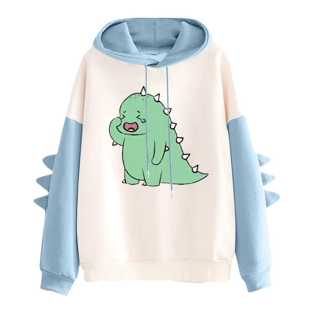 Damen nan Kapuzenpullover mit niedlichem Dino-Print, kontrastkapuze und dekorativen Stoffstacheln EB