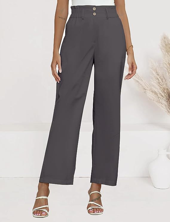 Damen Bequeme Weit geschnittene Hose mit elastischem Bund und Knopfdetails EB