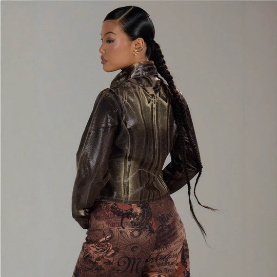 Damen modische Jacke mit strukturiertem Design und praktischen Reißverschluss EB