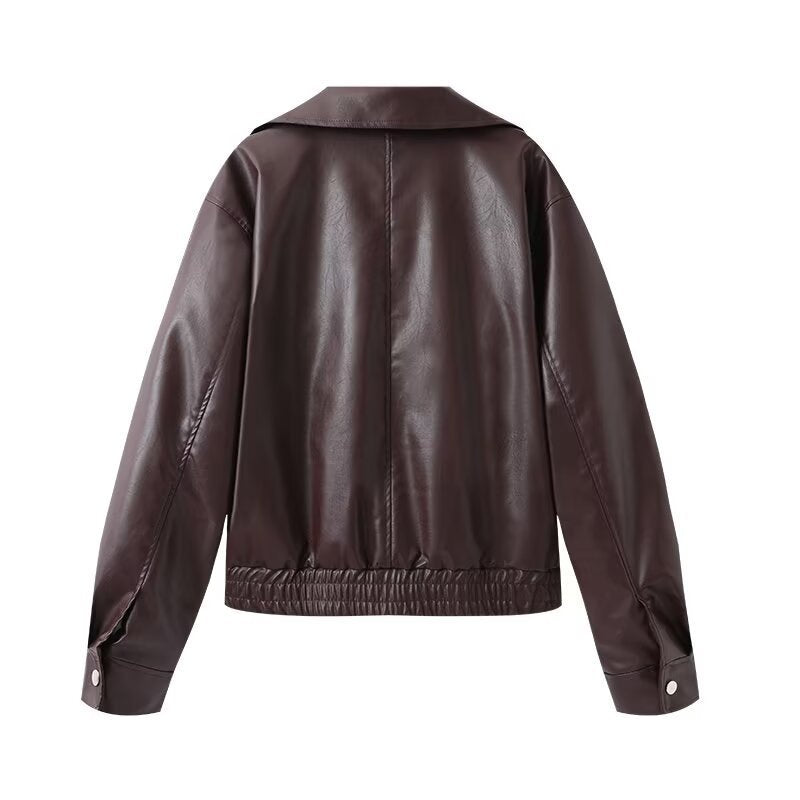 Damen Kunstleder Bikerjacke mit elastischem Bund und schlichten Taschen EB