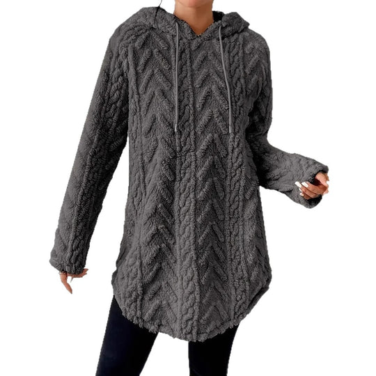 Damen Flauschiger Kapuzenpullover mit Zopfdesign EB