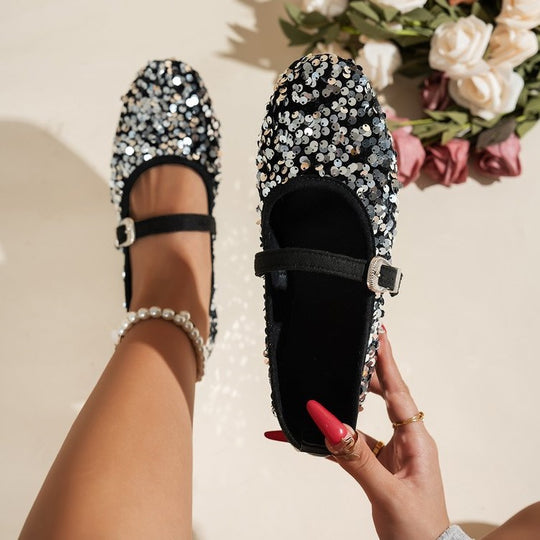 Damen Glitzernde Ballerinas mit verstellbarem Riemchen EB