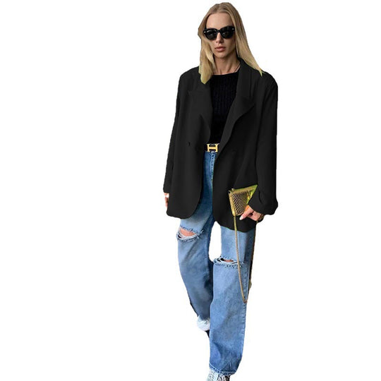 Damen Modische Blazerjacke mit lässiger Schnittführung und eleganten Knopfdetails EB
