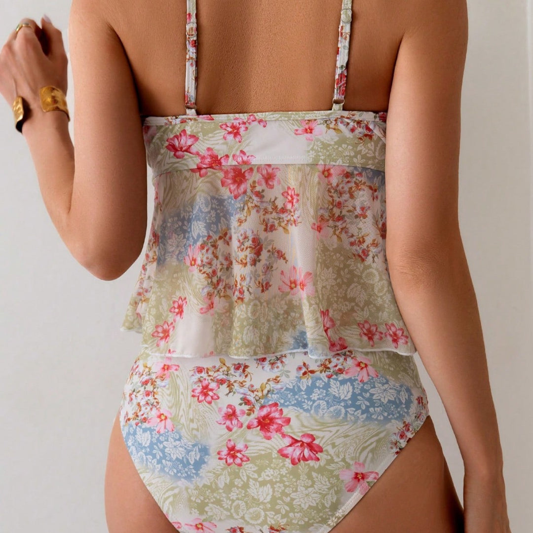 Damen Tankini-Set mit floralem Oberteil und hoch taillierten Höschen EB