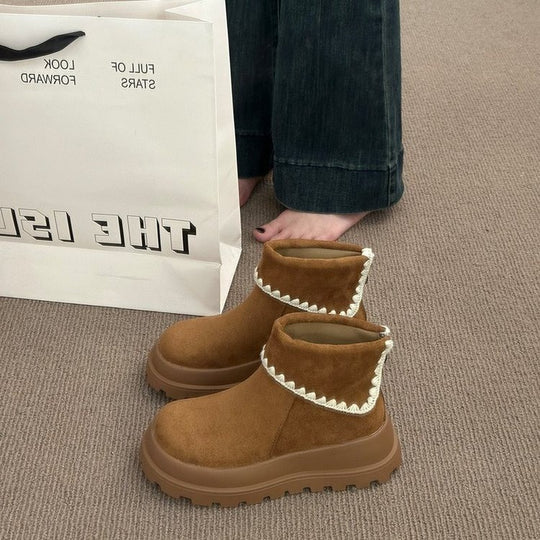 Damen Stiefel mit gemütlichem Innenfutter und modernem Faltendesign EB