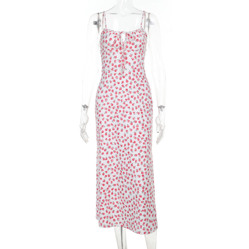 Damen Maxikleid mit floralen Akzenten und verspieltem Knotendetail EB