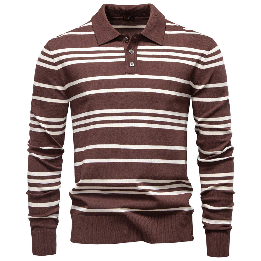 Herren Polo-Pullover mit modischem Streifenmuster und leichter Struktur EB